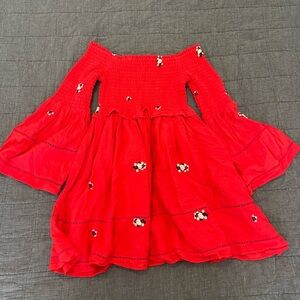 Free People Counting Daisies Embroidered Off the Shoulder Dress